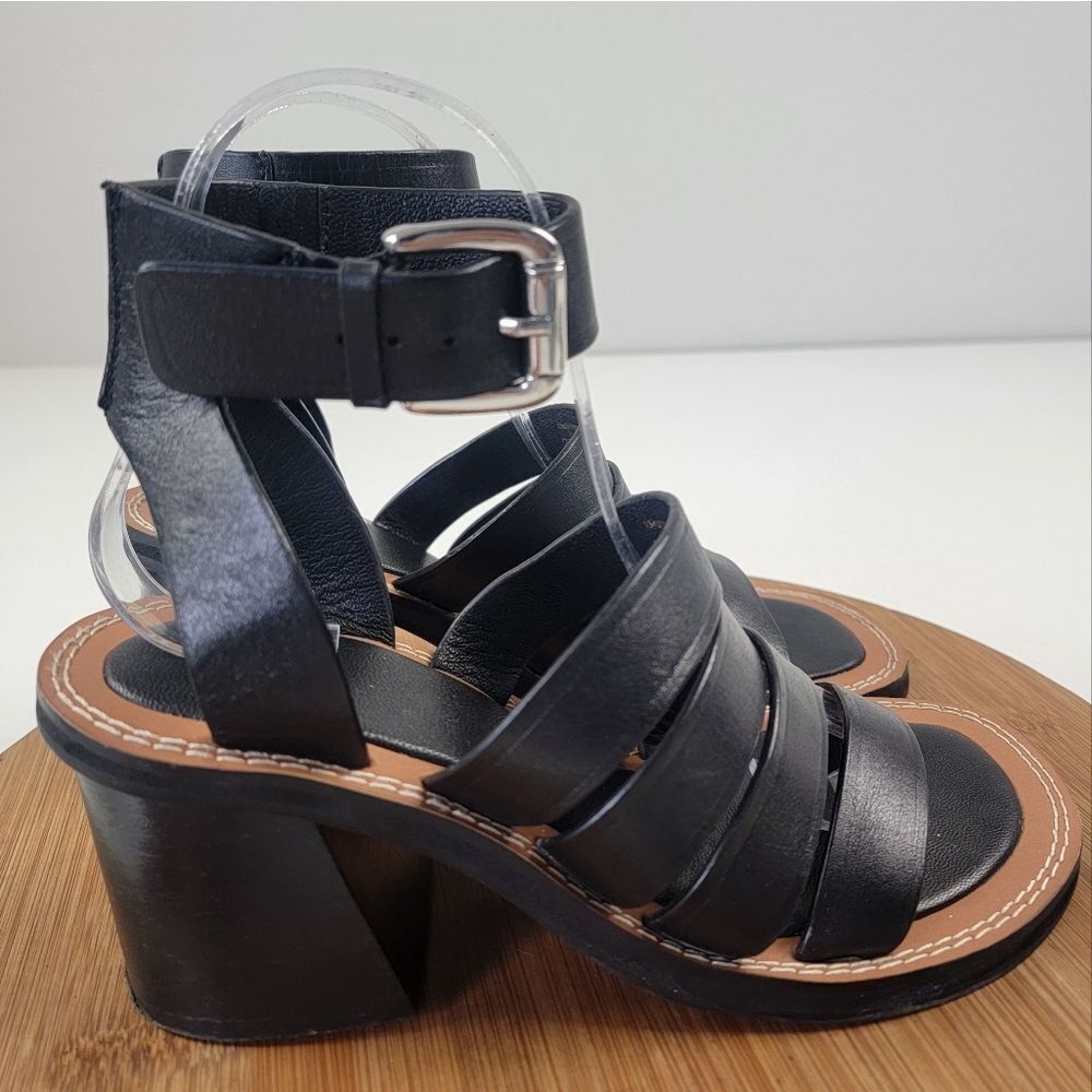 Zara Black Leather Strappy Block Heels Womens Shoe Size EU 36 US 6 - Picture 6 of 15